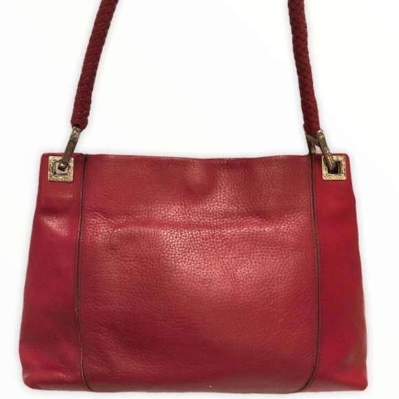 Brighton red braided handle leather shoulder bag w/ matching wallet - Picture 2 of 11